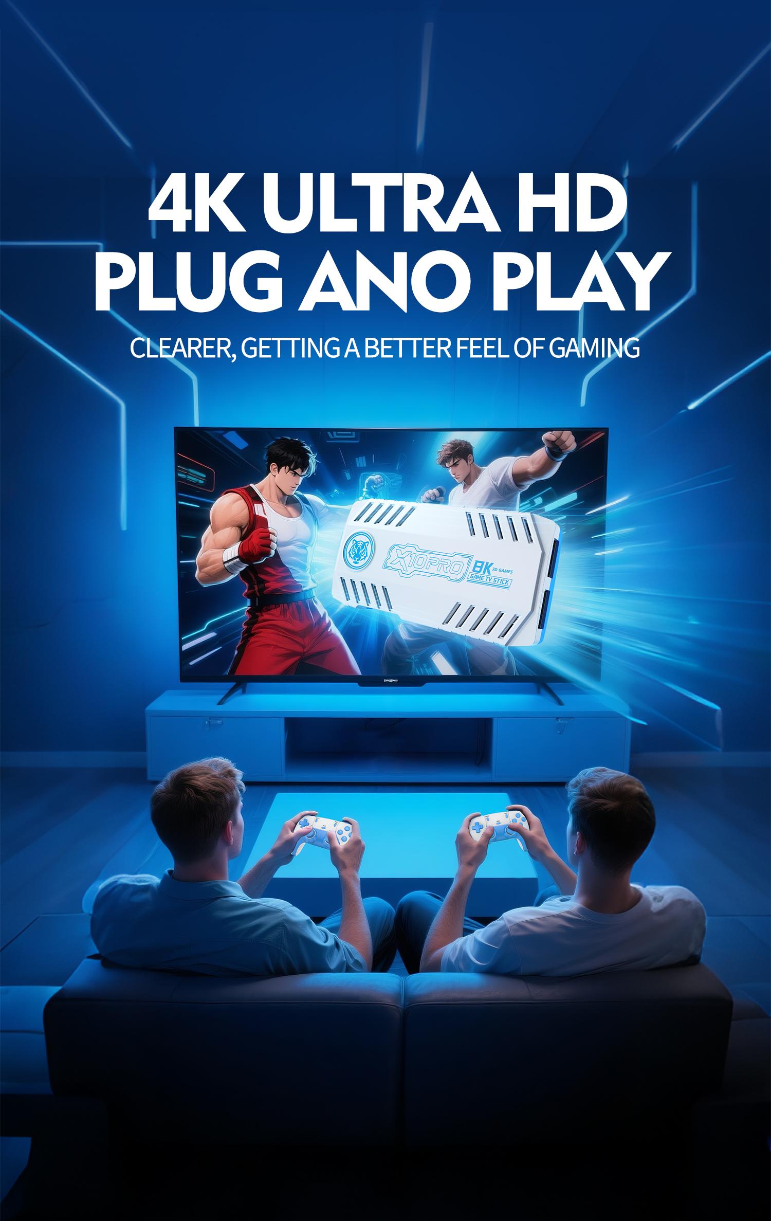 X10 Retro Gaming Console Stick, Video Games Stick Built-in 50 Emulators Console Projector, 4K HDMI, Plug and Play TV Video Game Stick with Controllers