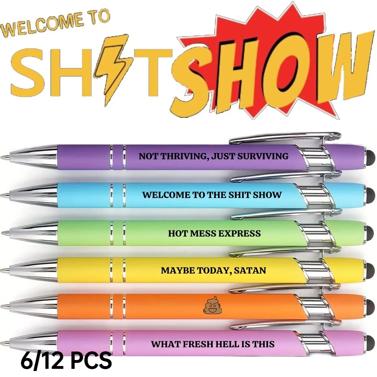 Funny Witty & Wicked Office Pens - Funny Teacher Pens 6/ 12 high-quality black ink ballpoint pens Writing Tools with Sarcastic Funny Coworker Gifts for Desk, Office Pranks, Personalized Office Supplies for Colleagues Unique Pens