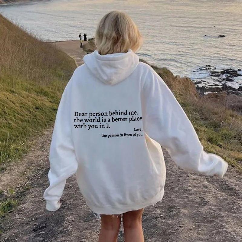 Inspirational Letter Print Plush Hoodie Unisex Oversized Pullover with Kangaroo Pocket Long Sleeves Winter Casual Hoodie in White Gray Black Apricot Pink Green Red Purple Khaki Sky Blue Beige