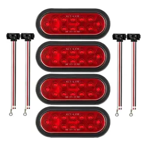 fathersdaygift VEVOR Trailer Lights, 4PCS 12V Oval LED Trailer Tail Lights Kit with Stop Brake Turn Tail Lamp, Waterproof Tow Lighting Kit for Boat Truck Camper RV Snowmobile Bus Caravan, 2 Mounting Options, Red