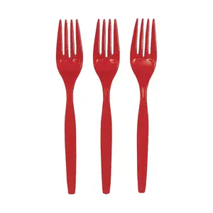 6 1/2" Bulk 50 Ct. Red Disposable Plastic Forks
