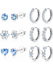 6 Pairs of Girls Earrings Female Hypoallergenic Cute Children Toddler Earrings Cubic Zirconia Ear Studs Earrings Set Sensitive Ears