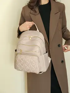 Trendy Rhombic Stitched Rivet Backpack for Women, 2026 New Fashion Simple Design, Perfect for Campus, Casual All-Season Use, Stylish Daypacks