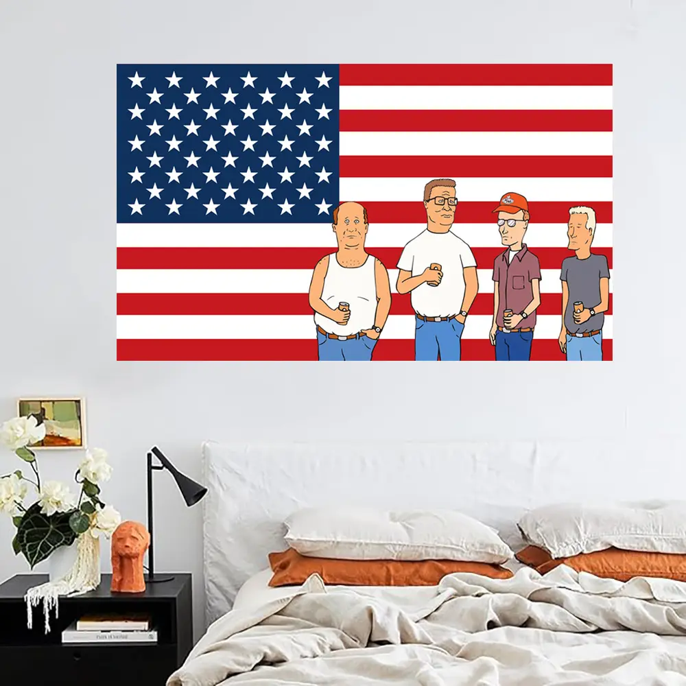 TV Show American Flag Backdrop Anime Cartoon Tapestry 3*5 Ft with 4 Brass Grommets College Dorm Bedroom Wall Tapestry Party Backdrop Decoration Indoor Outdoor Tapestry