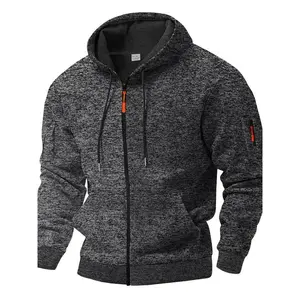 Men's Vintage High-Quality Ionian Workwear Fleece Sweatshirt, Multi-Pocket Hooded Zipper Design, Casual Long Sleeve Jacket for Fall & Winter