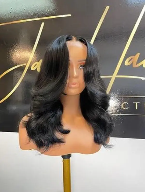 Kelly: Chic Jet Black Long Bob with Raw Cambodian Natural Wave"