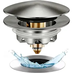 Bathtub Drain Stopper, Pop Up Tub Stopper and Cover, Bottom with Hair Catcher, Universal for 1.45 in to 1.8 in Drain, Replaces Old Drain Plug, Brushed Nickel