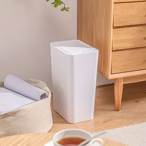 Modern White Rectangular Trash Can with Pop-Up Lid, Touch-Free Hygienic Design, Durable Easy-Clean Plastic Body. Space-Saving Compact Waste Bin for Bathroom, Bedroom, Living Room & Office. Sleek White Finish, Perfect for Home and Office Use.