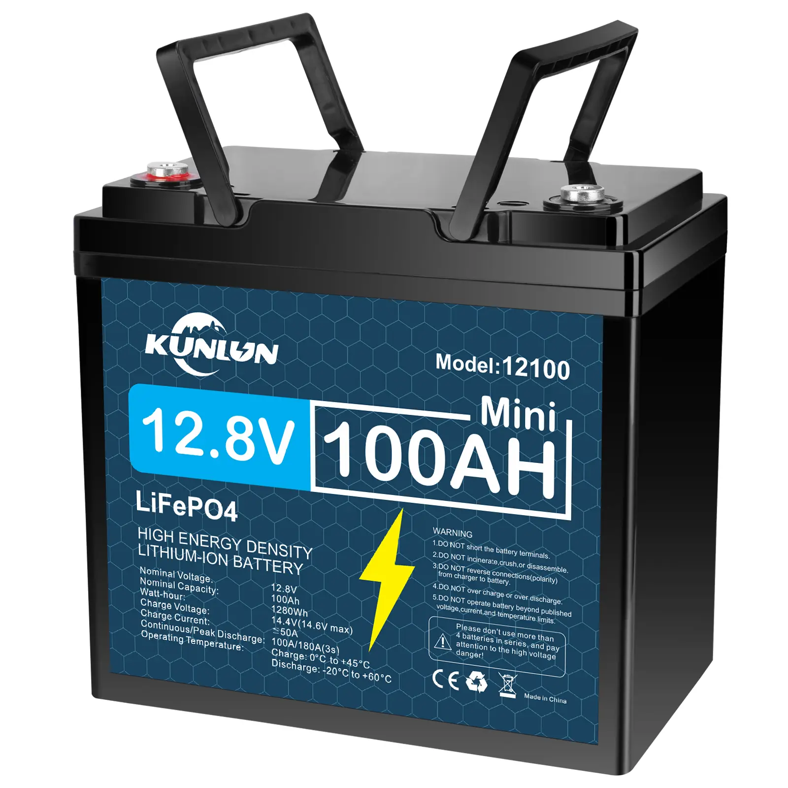 12V 100Ah LiFePO4 Deep Cycle Rechargeable Lithium Battery, Over 5000 Life Cycles, Built-in BMS, Backup Power Perfect for Off-Grid Home Energy Storage-