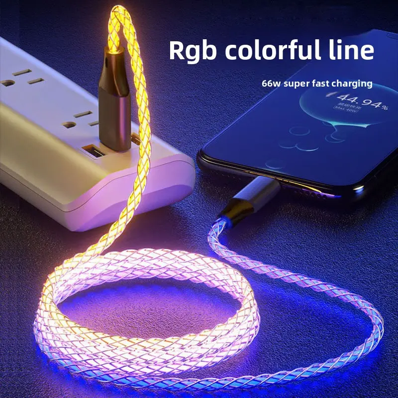 RGB Glow in Dark USB C Cable PD 65W Fast Charging for Apple Samsung Huawei Type C Phones Car & Home Use led