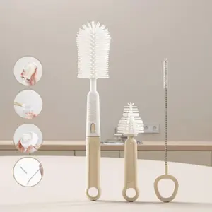 3-Pack Silicone Bottle Brush Set, Nipple Cleaner, Straw Tool, Cup Rim Brush, Essential Baby Cleaning Kit, Durable & Safe Design