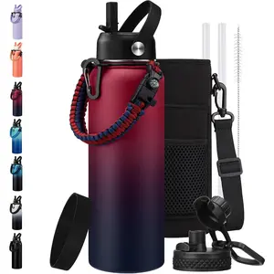 40 oz Bottle - w/Straw Spout Lids, Handle, Boot, Flask Bottle with Strap, Leak Stainless Keep Cold 48h & Hot 24h