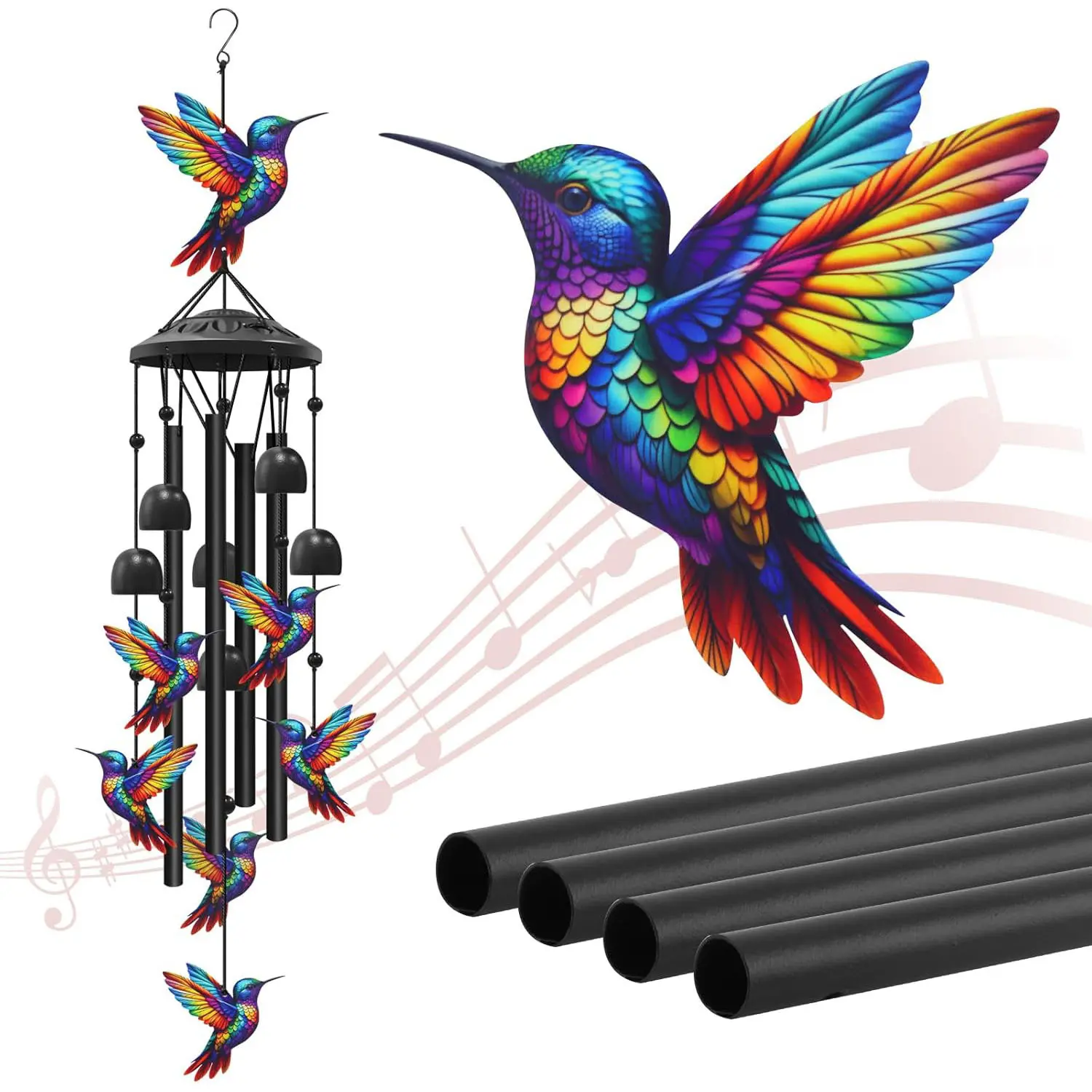 Vintage Hummingbird Wind Chime Metal Tube Bell Hanging Ornament Melodic Wind Bell Ideal Gift for Bird Lovers door hanging no smokin' sign Modern Frameless Convex Safety Mirror gem stone gingerbread house Real Silk Induction whimsical home decor, Gift For