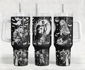 1PC 40oz Tumbler, Nightmarre Before Christmas Tumbler, Spooky Skeleton Couple Tumbler For Men Women, Halloween Movie Fan Gift | GN170326.C15716.ID00