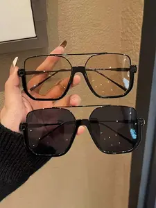 2 Pack Feminine Unisex Large Square Double-Bridge Sunglasses Set Y2K Retro American Style UV-Protected Perfect for Casual and Daily Wear