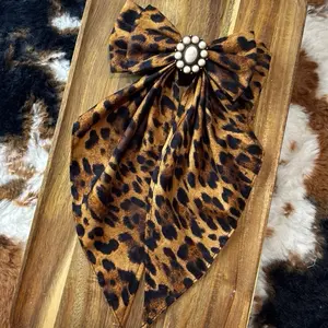 Western Leopard Hair Bow with Turquoise Center Accent Decorative Elegant Design