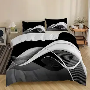 Modern Art Line Print Decorative Bedding Set, 3-Piece Includes 1 Fitted Sheet & 2 Pillowcases, Interwoven, All Seasons, Farmhouse Style