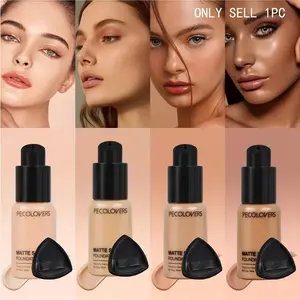 All-Covering Base Blurring Foundation with Puff, Sweat-Proof & Water-Resistant, Conceals Dark Circles, Pores, Blemishes, Natural Matte Finish, All Skin Types