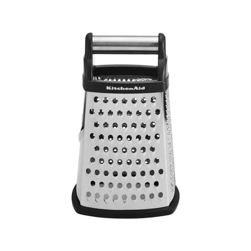 KitchenAid Box Grater - 6.25x5.25 in Black & Silver Stainless Steel, Dishwasher Safe Kitchen Utensil, Vegetable Fruit Cutter