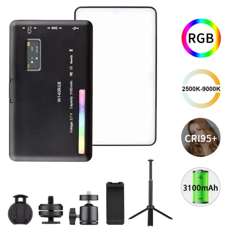 LED Video Light Kit Pocket Video Conference Lighting CRI95+ 2500K-9000K Dimmable 20 Lighting Effects with Desktop Tripod Ballhead Phone Holder Computer Clip Cold Shoe Adapter