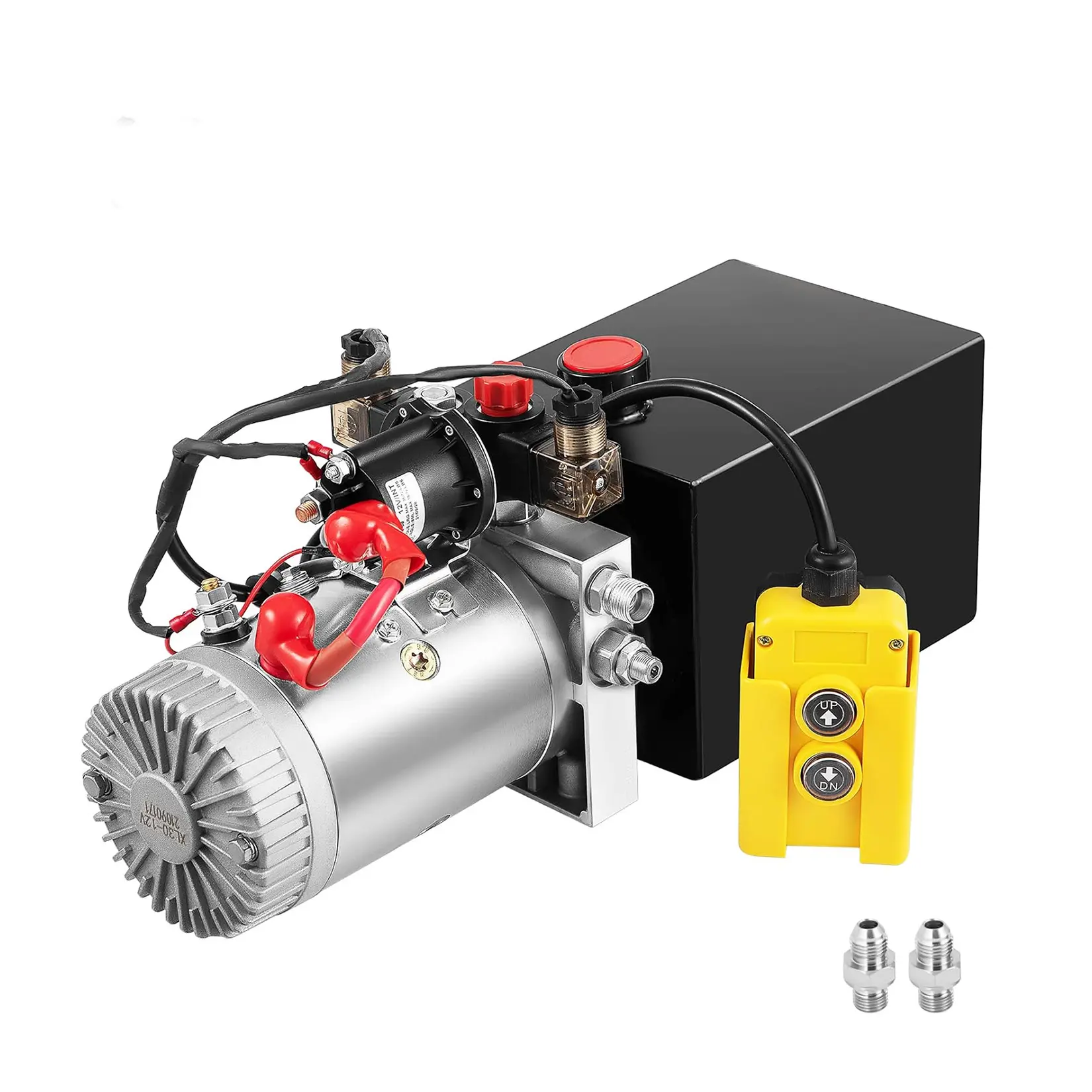 12V Single Acting Industrial Hydraulic Pump Power Unit, 4 Quart Metal Reservoir, 3200 PSI Working Pressure with SAE #6 Ports, Heavy Duty Single Operation Design, Perfect Fit for Dump Trailers and Wood Splitters