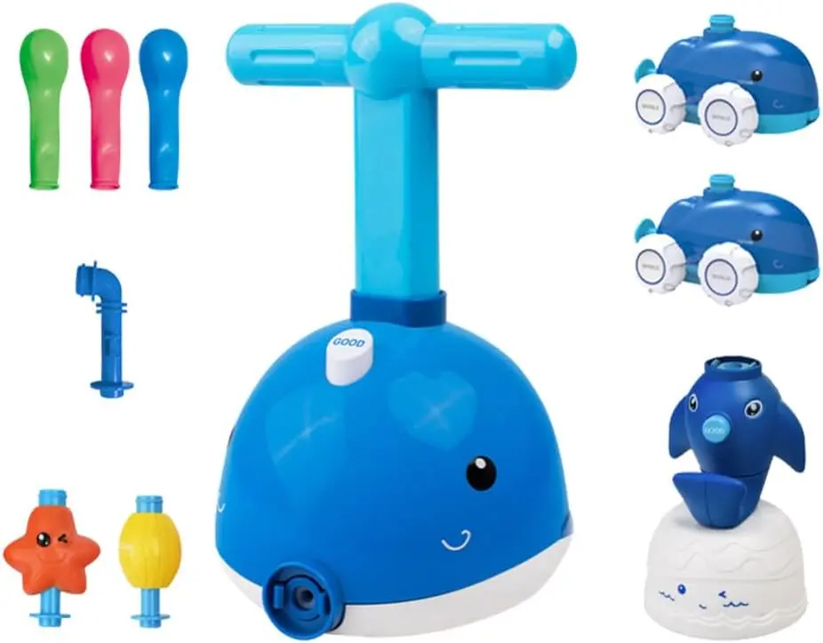 Unisex Kenbo Science Toy Set for 3-6 Years Old - BPA-Free ABS Plastic Balloon Dolphin Launcher, Spider Web Shooter, Soft Rubber Rattlesnake Figurines, Fushigi Halloween Projector Flashlight, Balloon Car Toy for Children Development & Birthday Gifting