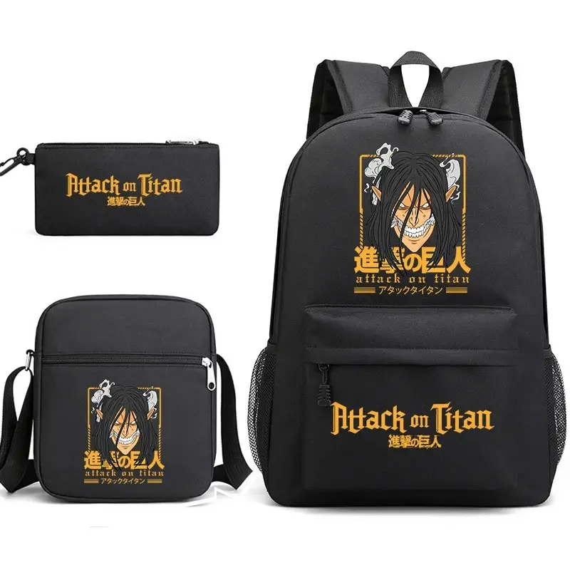 Attack on Titan Anime School Pack Set Shoulder Bag Backpack with Pencil Pouch for Boys Girls Students Outdoor Rucksack Trio