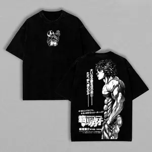 Baki Hanma Son of Ogre Vintage Washed Oversized Anime T-Shirt Strongest Fighter Manga Graphic Tee Unisex Heavyweight Cotton Casual Gymwear Streetwear Fashion Top Perfect Gift for Anime Manga Lovers and Fitness Enthusiasts