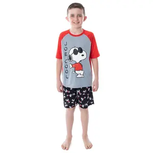Peanuts Boys' Joe Cool Snoopy Pajamas Short Sleeve Shirt And Shorts 2 Piece PJs Kids Sleepwear Set