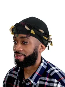 Men's Street Style Braided Tassel Design Turban Hat, Trendy Soft Comfortable Hat for Men, Fashionable Hair Accessories for Daily Wear, Head Wrap