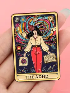 ADHD Enamel Brooch, Lapel Brooch, Cartoon Zinc Alloy Badge, Mental Health & Birthday Gift, Fashion Accessory, Casual Style, All Seasons Wear, Durable Metal Pins