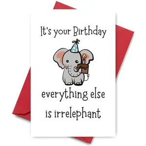 Cute Elephant Birthday Card, 1 Count Cartoon Birthday Greeting Card with Envelope, Birthday Message, Birthday Gift for Elephant Lover, Party Favors