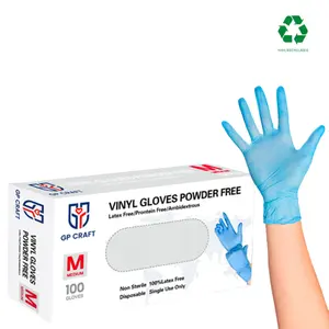GP Craft Blue Vinyl Disposable Gloves - Latex-Free Powder-Free Cleaning Food Gloves Hand Household Texture Box Comfortable