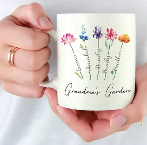 Grandma's Garden Birth Flower Mug, Custom Nana Gigi Gift from Grandkids, Floral Aesthetic Cup