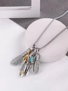 Vintage Feather Pendant Necklace, Punk Style Turquoise Decorative Jewelry for Men and Women, Fashion Statement for Parties and Daily Wear