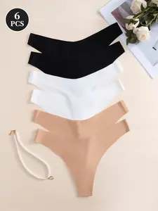 6-Pack Comfortable Low-Rise Women's Thong Soft Comfy Panties, Seamless No Show Stretchy Design for All Seasons, Soft and Sexy Daily Wear, Soft Minimalist Knicker