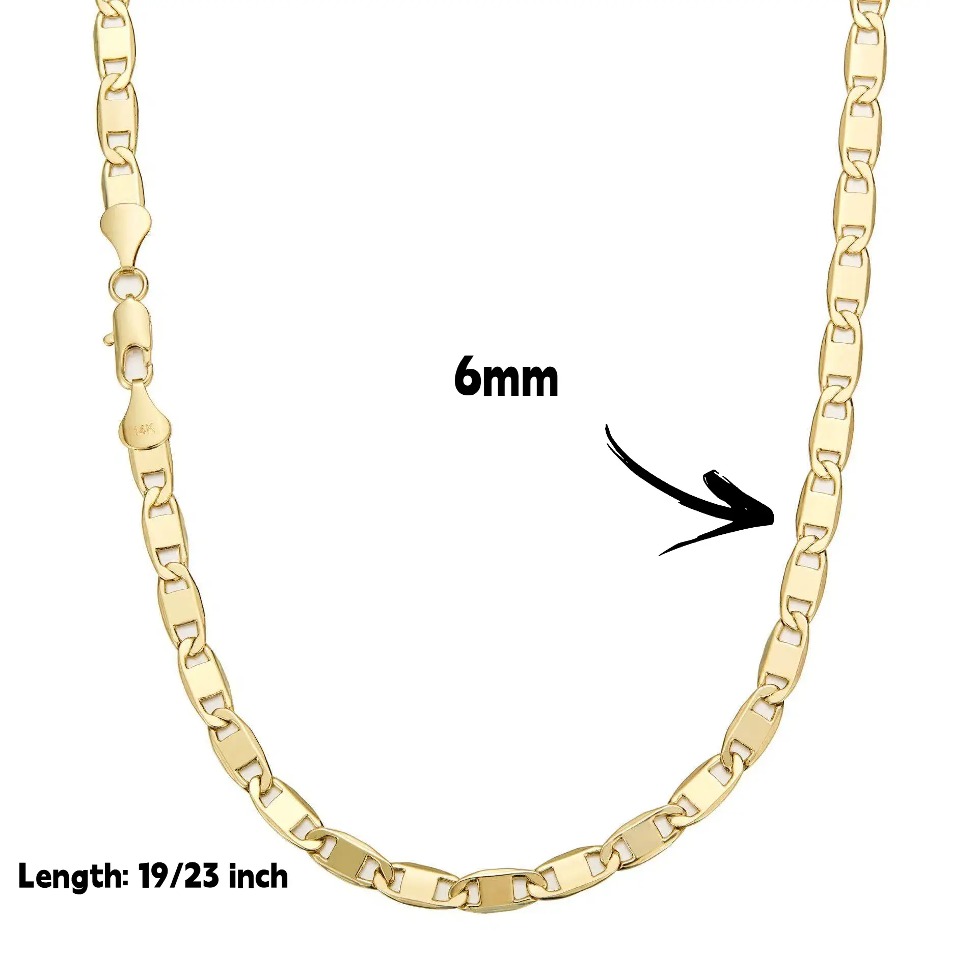 Width 6mm JEWELRY Chain Necklace 14k Real Stainless steel for Men & Women  20-24 inch