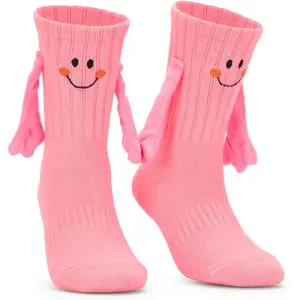 F-SOK10  Holding Hands Socks, Boy and Girl Novelty Funny Magnetic Mid-Tube Baby Children Smile Unisex Socks