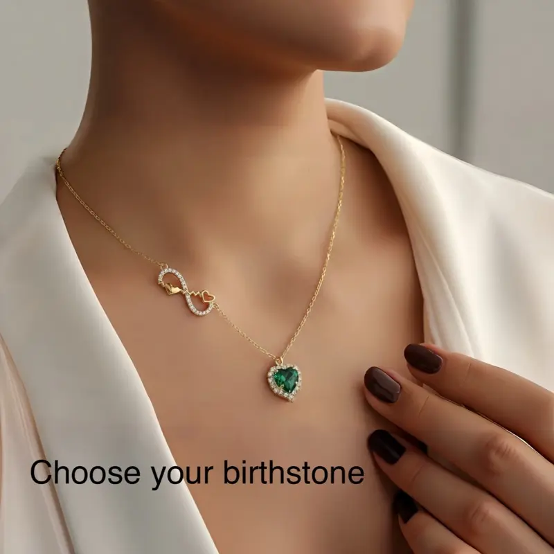 Gold Plated Necklace With Infinity Sign And Custom Birthstone Gift For Valentines Day Birthday And Anniversary Choose Your Birthstone