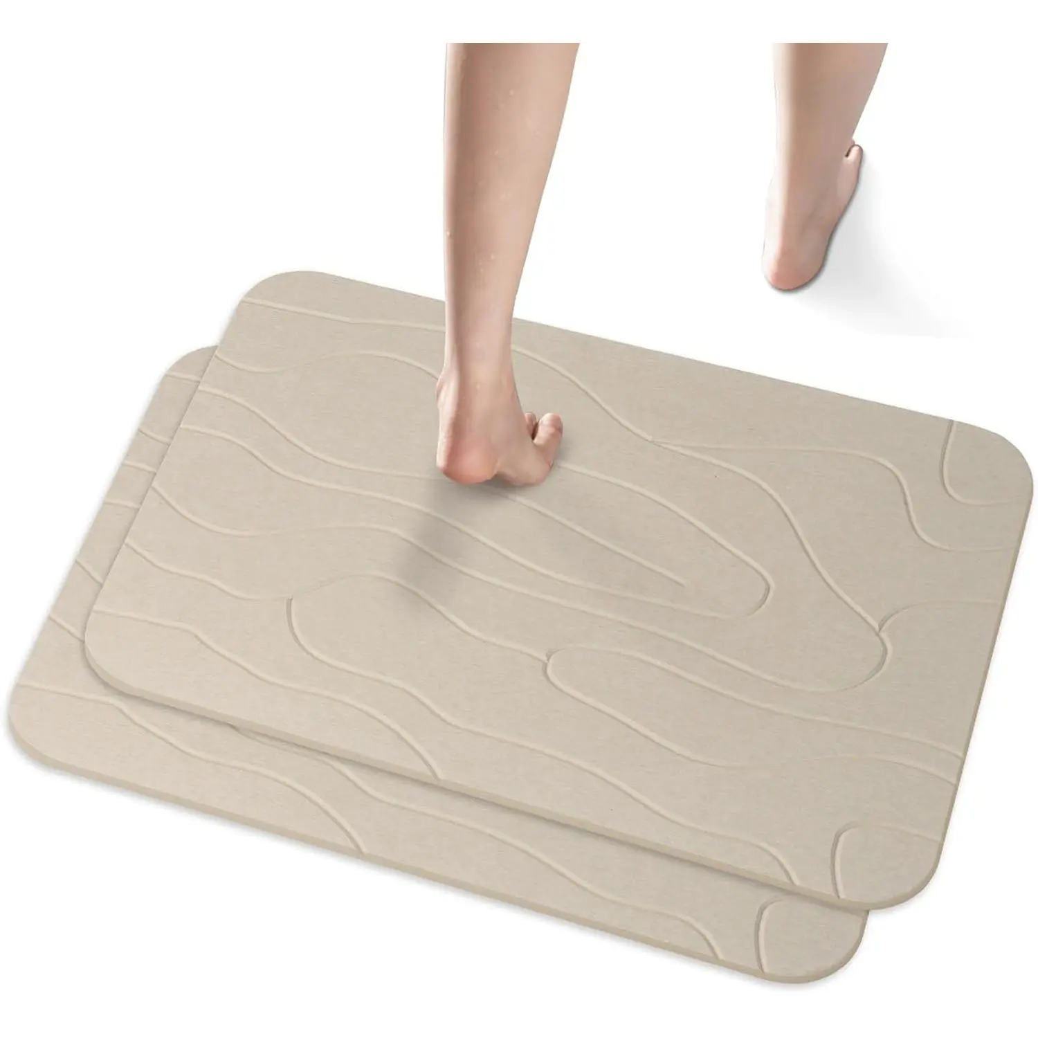 2-Pack Diatomaceous Earth Bath Mats, Anti-Skid Durable Fast-Drying Soft Mats for Bathroom Shower Floor Indoors, 23.62x15.35in, Modern Grey and White