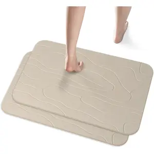 2 Pack Diatomaceous Earth Shower Mat, Stone Bath Mat, Nonslip Super Absorbent Fast-Drying Hard Bath Mat for Bathroom Shower Floor, 23.62 x 15.35 inch, Grey and White