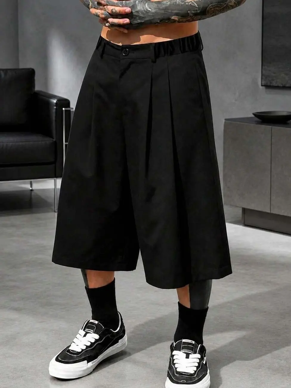 Men’s clothes - Men's Pleated Wide Leg Bermuda Shorts, Casual Streetwear Button Waist Shorts, Daily Wear vacation outfits men's clothing mens clothing male clothing trending clothes y2k clothing streetwear clothing