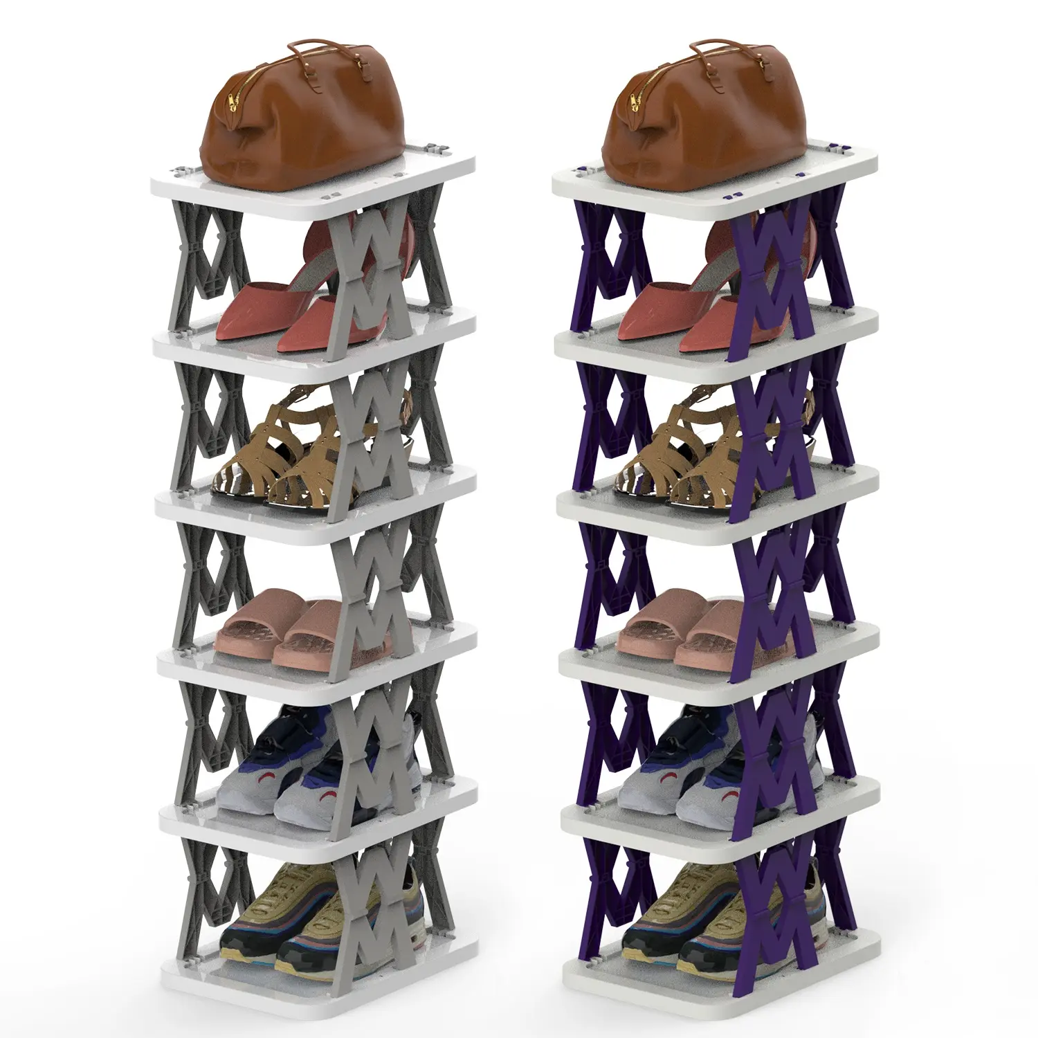 6-Tier Collapsible Floor-Standing Shoe Storage Rack, Decorative Portable Small Space-Saving Organizer for Entryway, Tool-Free Assembly Home Storage Holder, Collapsible Shoe Storage