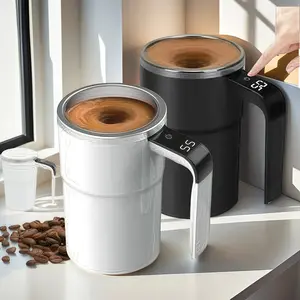 [Gift For Couple] 2 Pack Self Stirring Coffee Mug with a Built-in LCD Thermomete, Auto Mixing Cup, Self Stirring Mug for Coffee Milk Cocoa, Stainless Steel Travel Coffee Cup for Office Home Kitchen