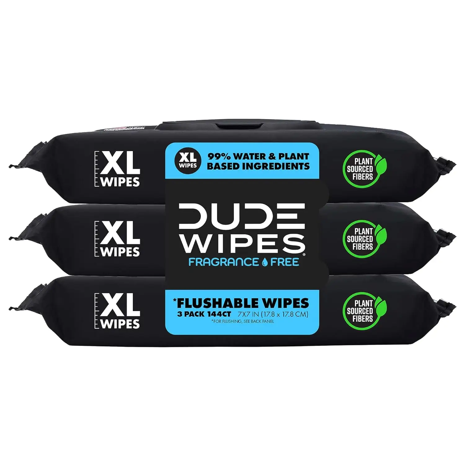 DUDE Wipes - Flushable Wipes - 3 Pack, 144 Wipes - Unscented Extra-Large - Vitamin-E & Aloe for at-Home Use - Septic and Sewer Safe