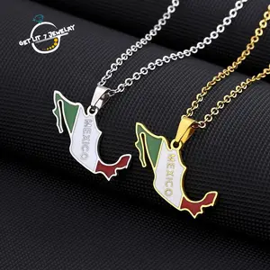 Mexican flag & map pendant necklace | Elegant Daily & Gift Choice | Anniversary Gift | Selected Gift | Creative Ethnic Map Pendant Necklace