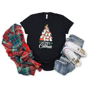 Merry Catmas T-Shirt, Meowy Christmas Sweatshirt, Cute Cat Tee Gift For Cat Lovers, Merry Christmas Hoodie, Cat Tree With Led Light Shirt, Xmas Gift