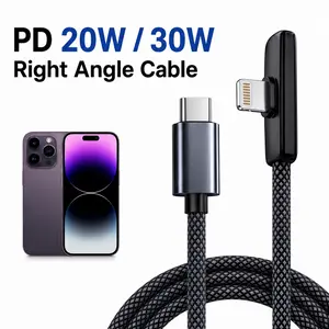 30W PD Right Angle Lightning Cable 90 Degree Gaming Charger Cord Braided Durable Fast Charging Phone Cable Compatible with iPhone 14 13 12 11 Pro Max Plus Mini X XR XS 8 7 6 SE iPad AirPods, Heavy Duty No Block Hand, 3.3ft 6.6ft