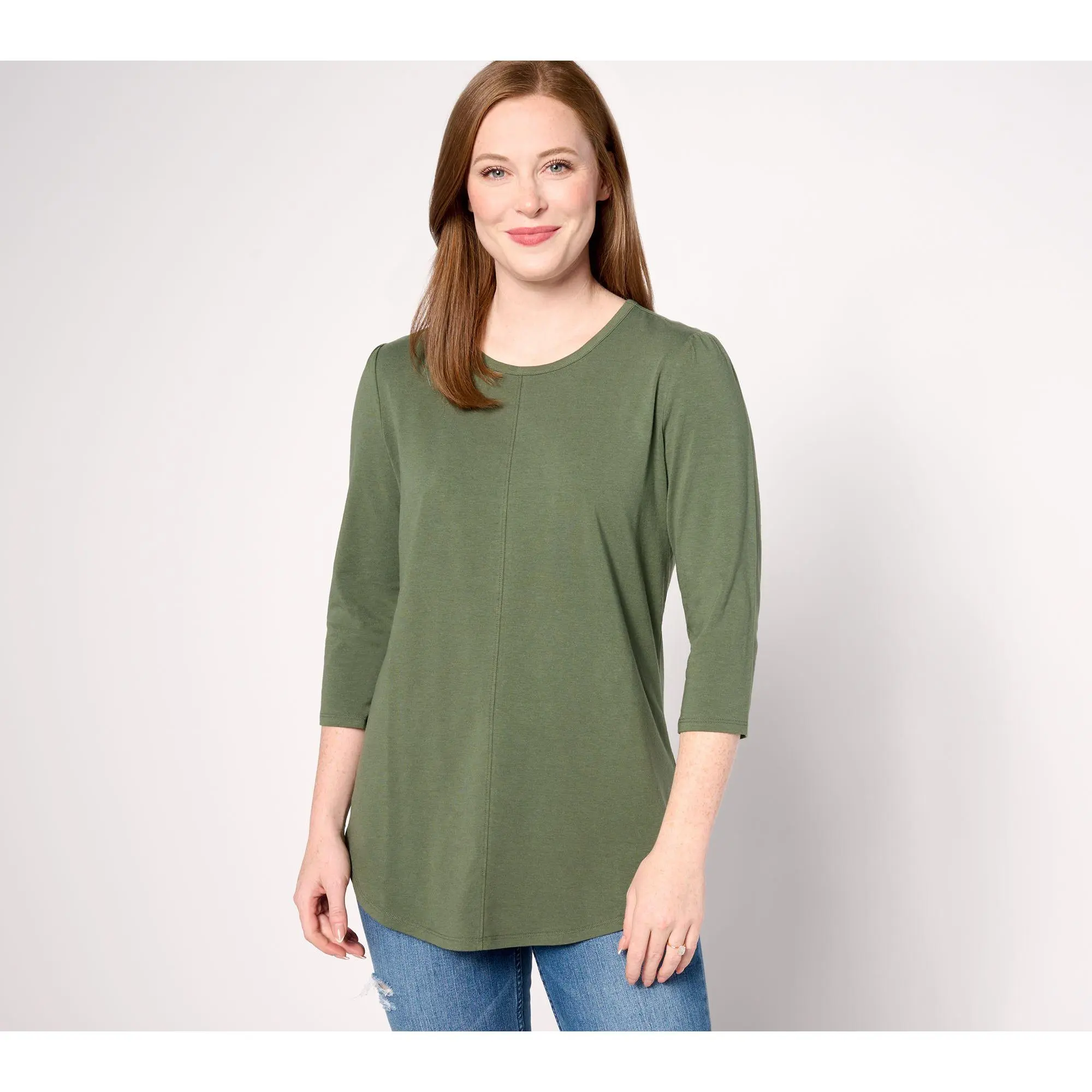Denim & Co. Essentials Petite Favorite Jersey Puff Sleeve Tunic