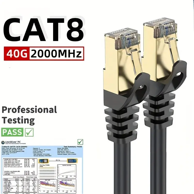 Cat8 Ethernet Cable, 40Gbps 2000MHz Shielded Gaming LAN Cable, RJ45 High Speed Network Cord for PS5, Switch, Xbox, PC, Laptop, Router, Multiple Lengths: 1.65/3.3/6/10/16.4/33/50/66FT